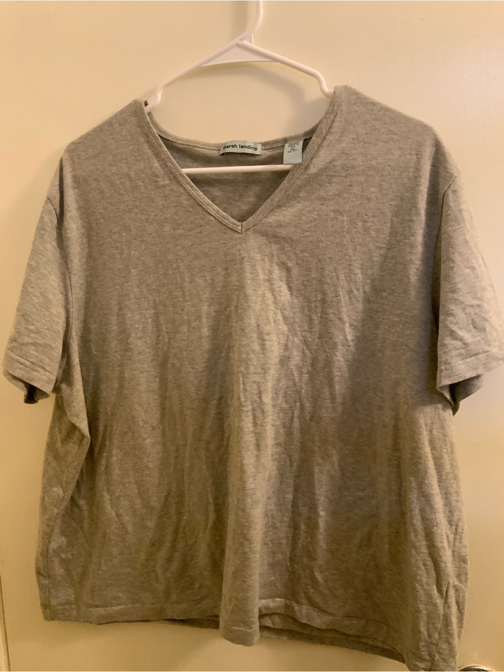 Vintage 1990s/Y2K Marsh Landing Men’s V-Neck Short Sleeve Shirt - Light Gray